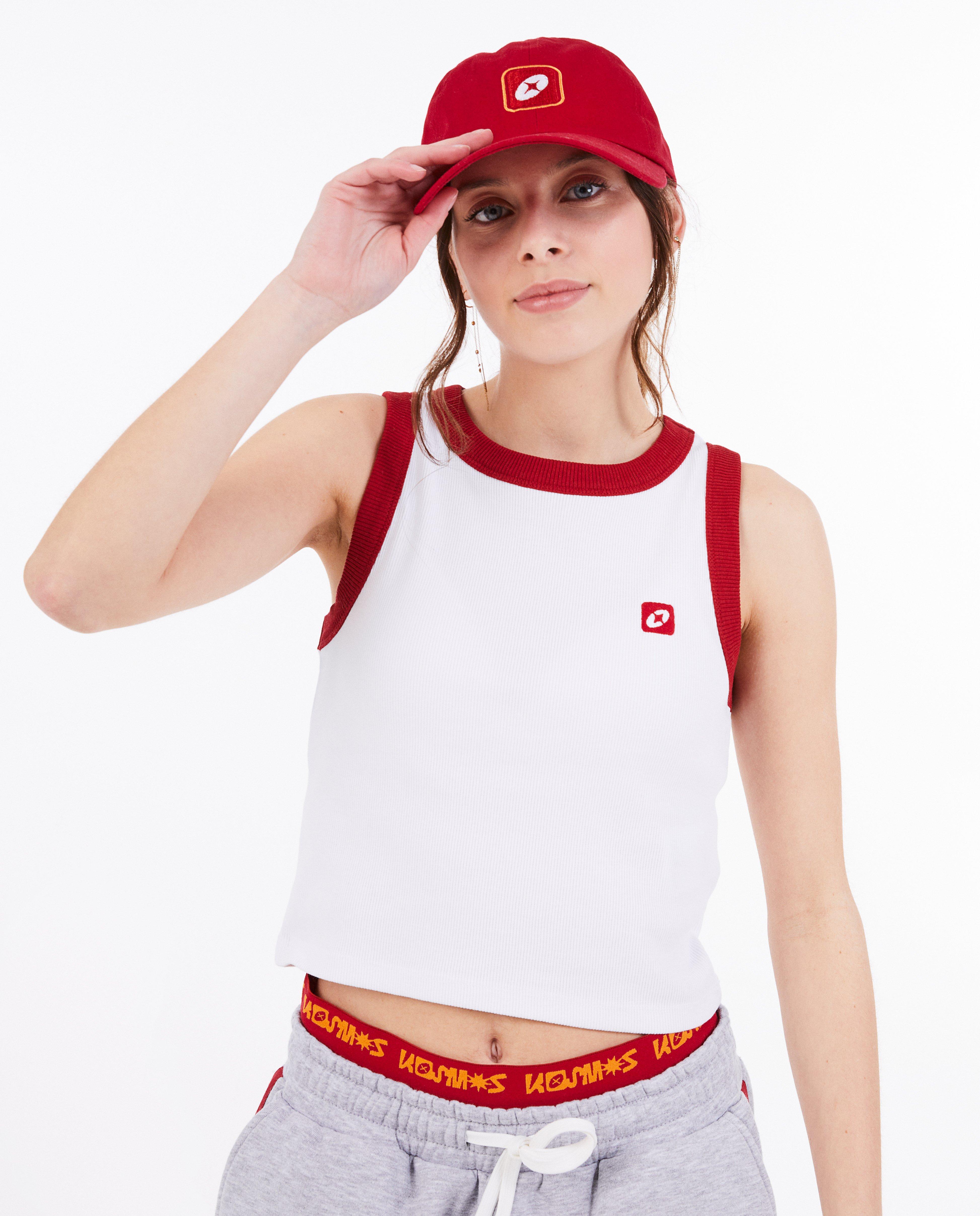 Top Milo Mouwloze Milo, croială scurtă, XS-XL cu imprimeu alb