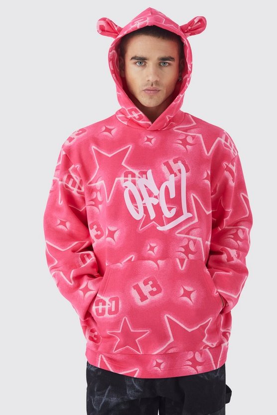 Oversize Hoodie mit Graffiti-Ohren