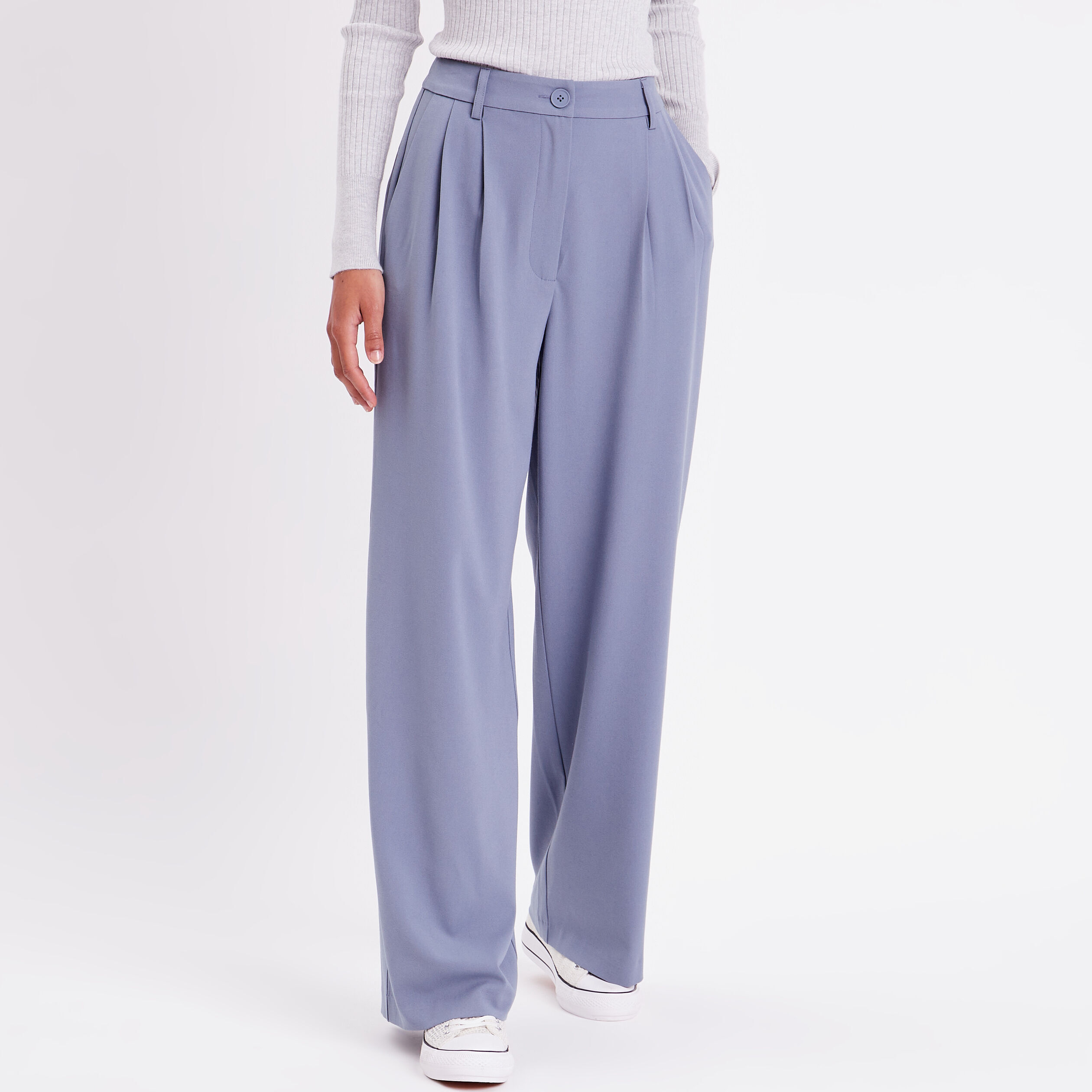 Pantalon city droit pinces bleu gris femme | Cache Cache