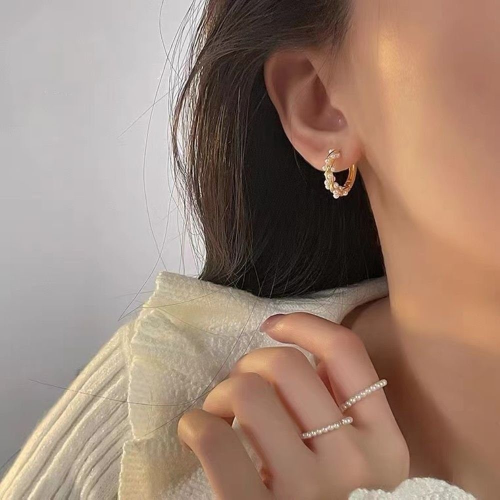 LENBEST Perlenohrringe Sterling Silber Perlen Twist Creolen Ohrringe für Frauen (2-tlg) (2-tlg)