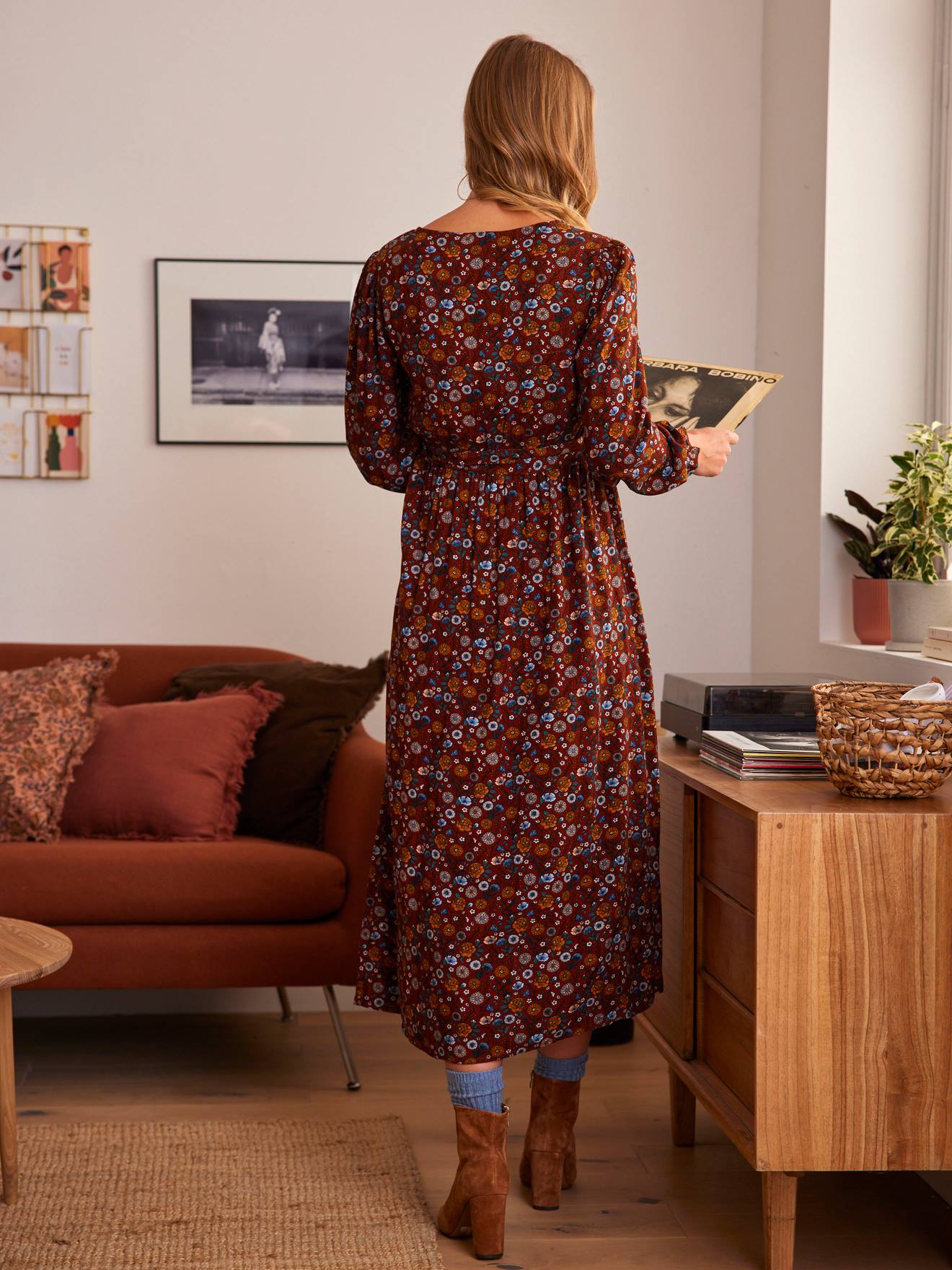 Vertbaudet Maxikleid mit Wickelausschnitt, Schwangerschaft & Stillzeit - bordeaux bedruckt