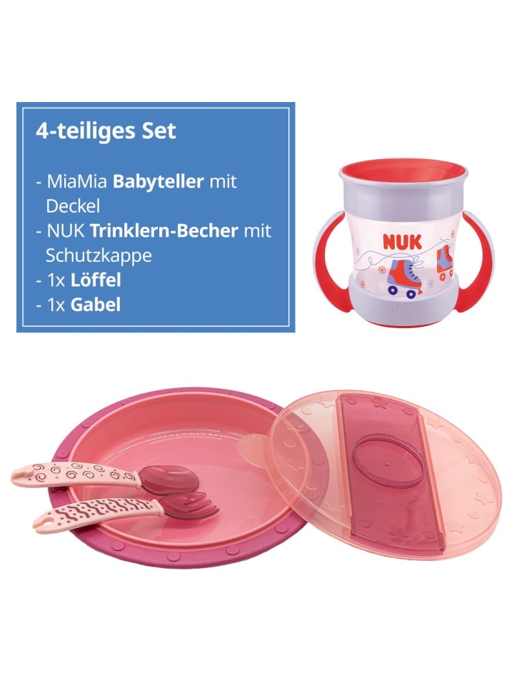 NUK 4-tlg. Set für unterwegs inkl. Babyteller mit Besteck in rosa günstig kaufen onesize