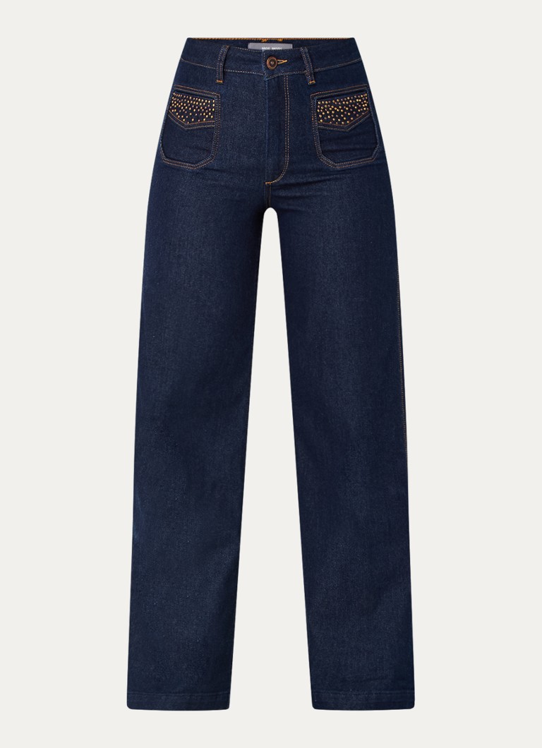 Jeans Jean Mos Mosh MMColette Axelia a vita alta e gamba larga, lavaggio scuro