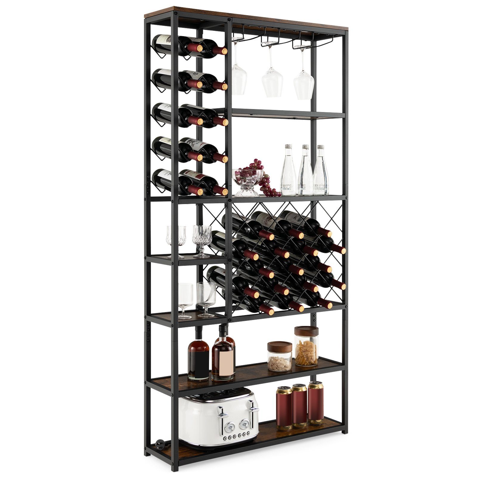 COSTWAY Weinregal, stehend, Metall, für 27 Flaschen, mit Glashaltern & Regal