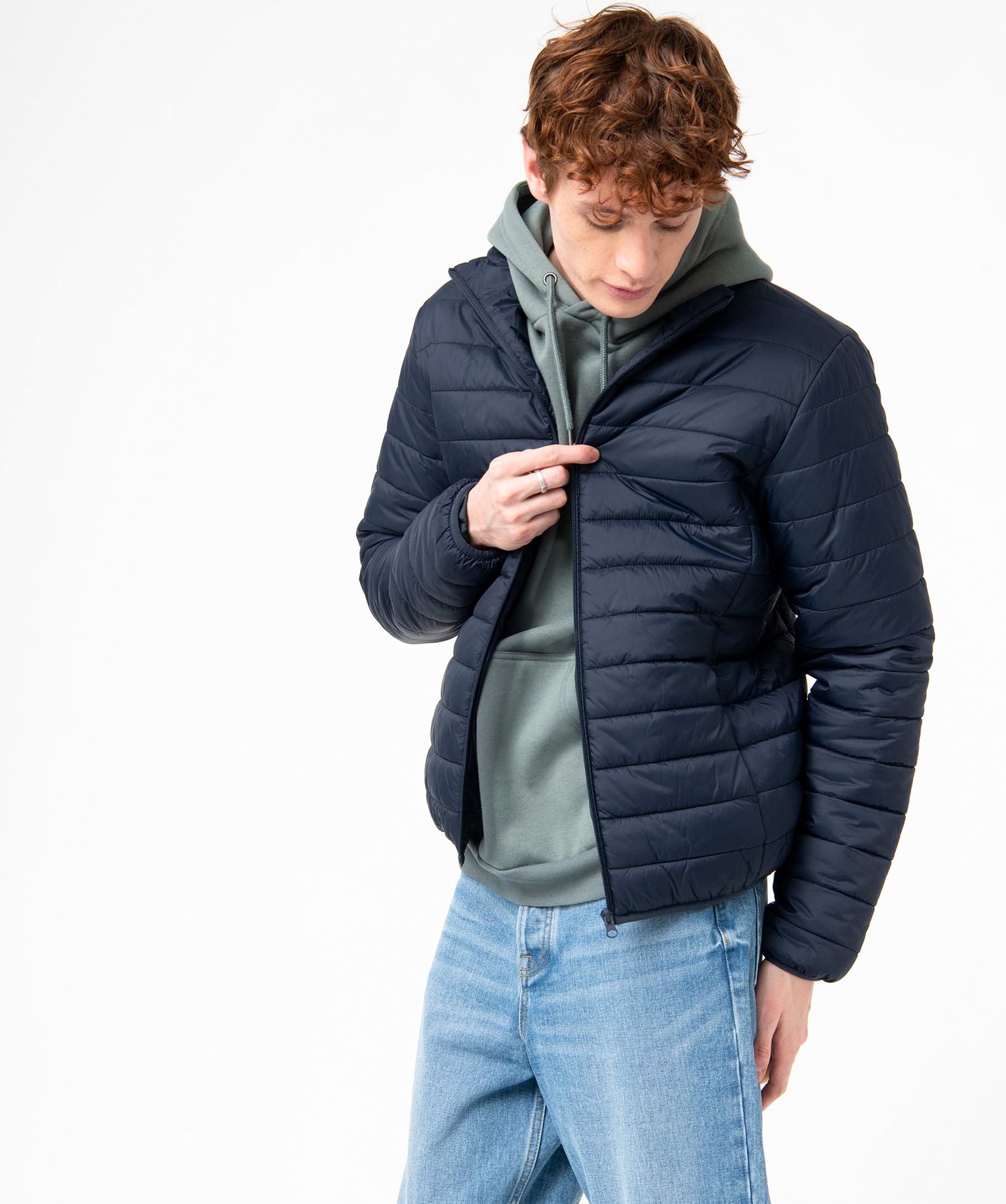 Doudoune homme légère à col montant bleu | GEMO