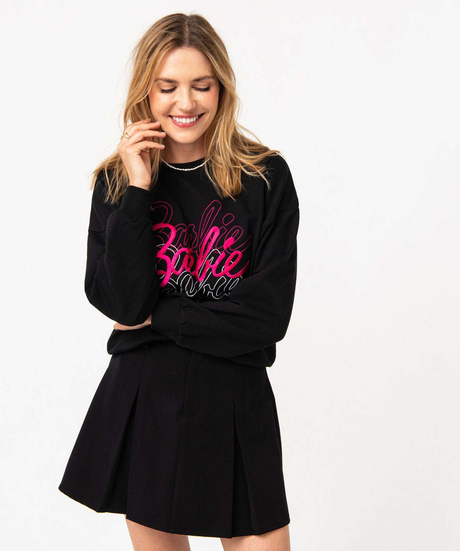 Sweat ample avec inscriptions brodées femme - Barbie noir | GEMO