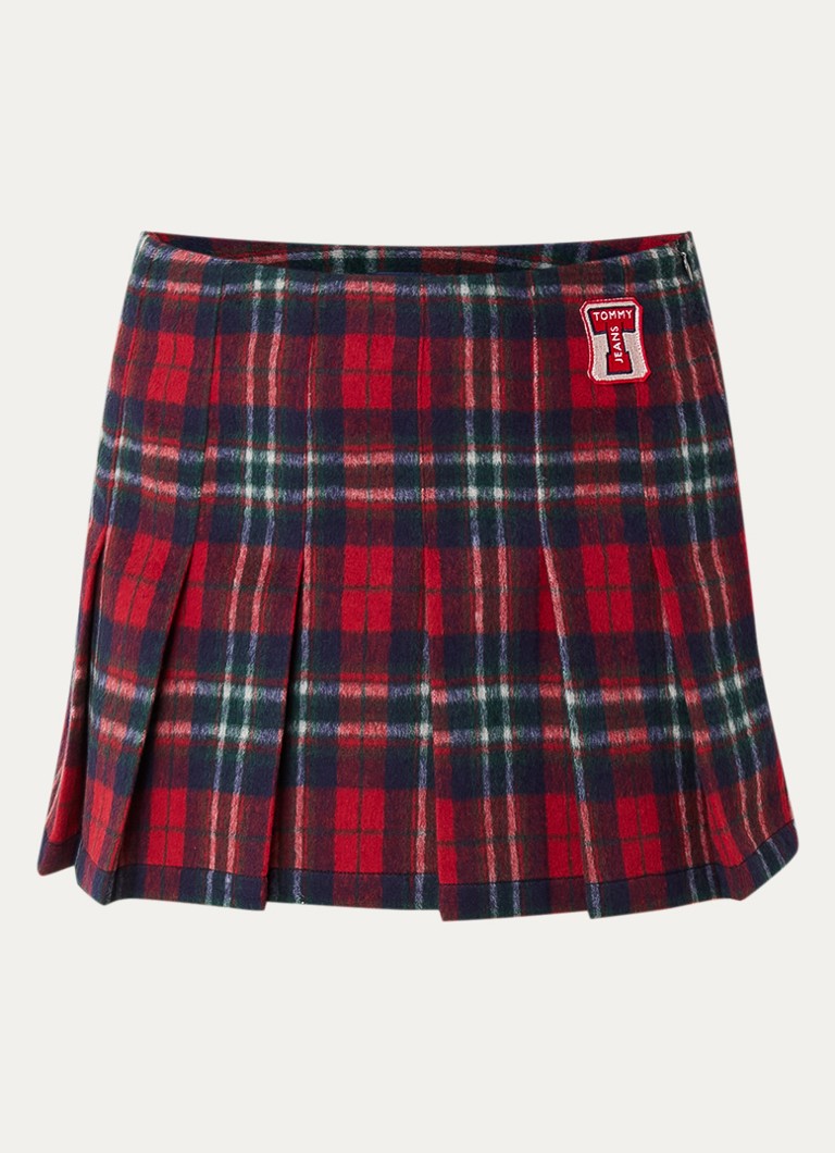 Fustă mini Tommy Hilfiger cu model din amestec de lână și pliuri