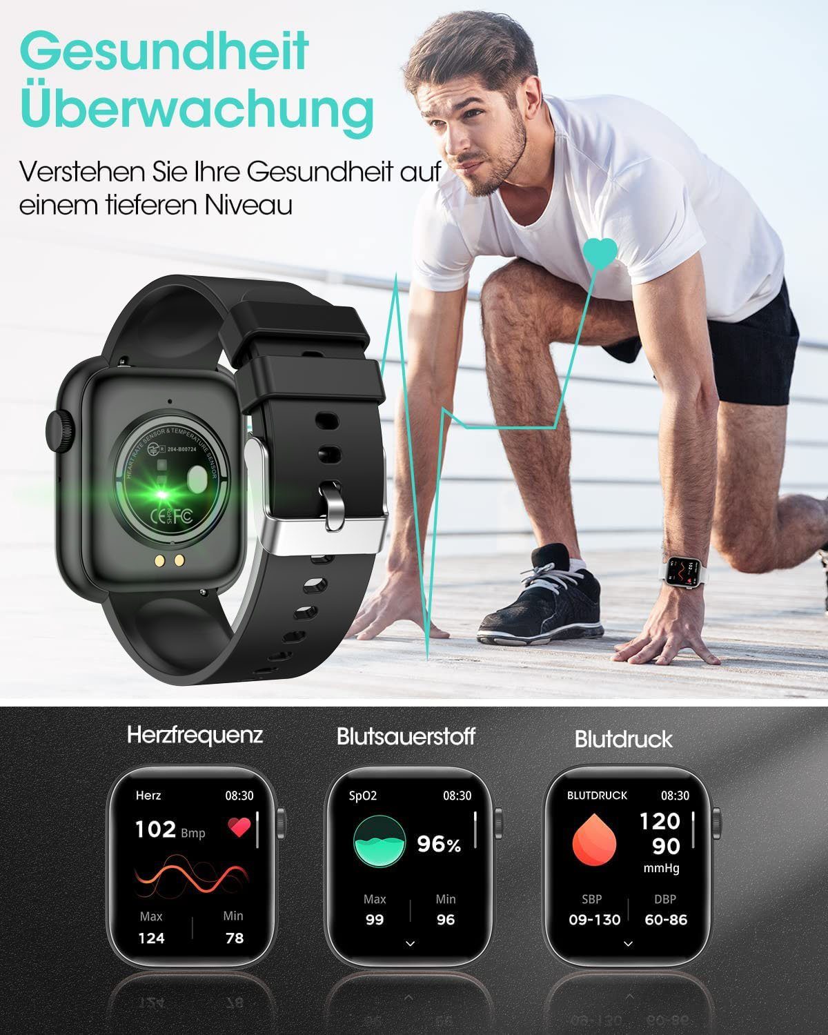 Mutoy Smartwatch Fitness Tracker Damen Herren mit Telefonfunktion Smartwatch (1.85
