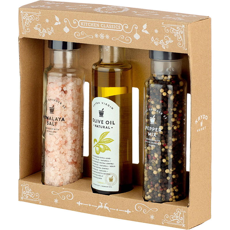 Kryddhuset Gavesett 3 deler salt, pepper, olivenolje