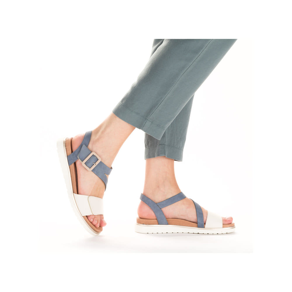 Rieker Damen Riemchensandalen pazifikblau-altweiß
