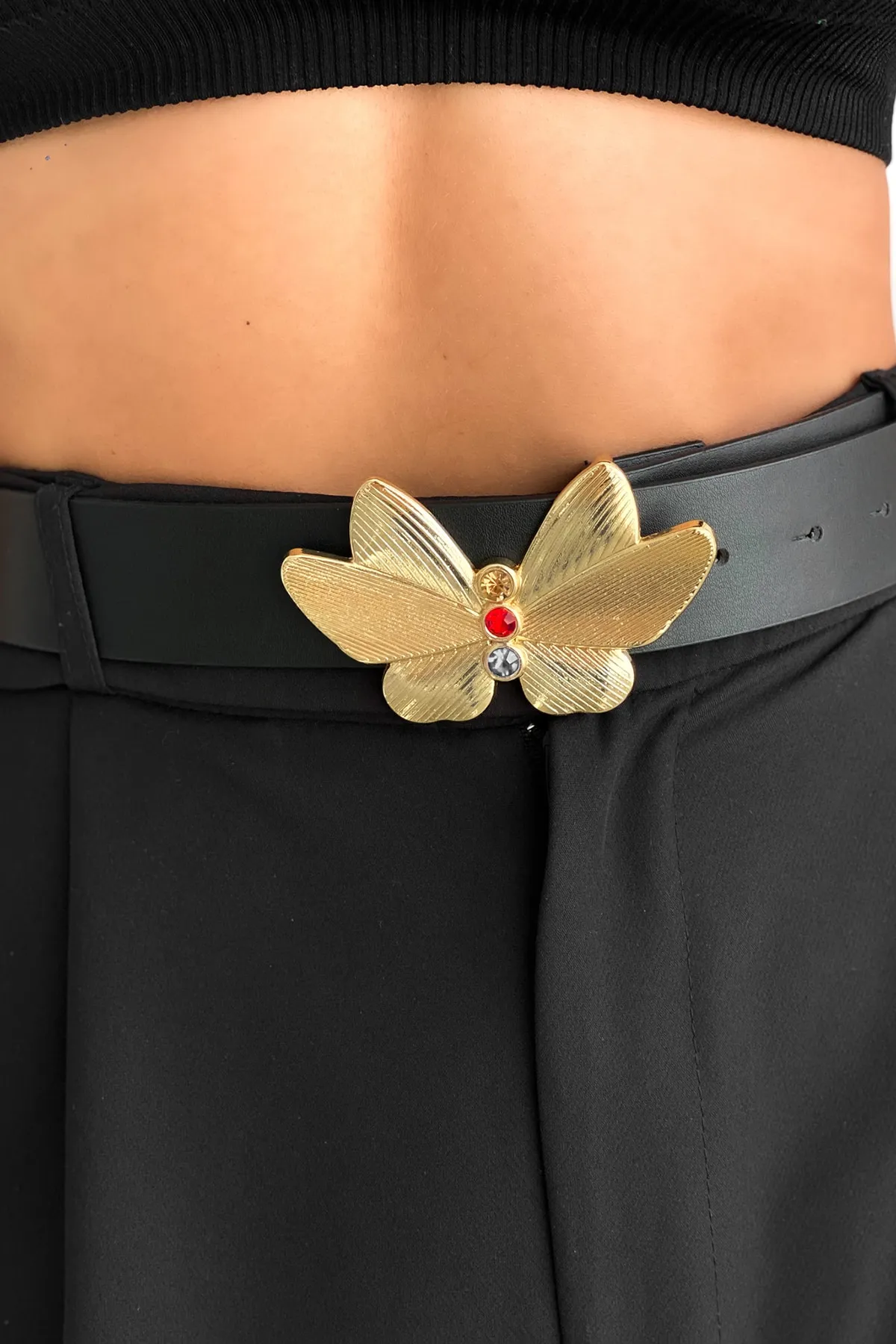 Cool & Sexy  Schwarzer Damengürtel mit Schmetterlingsschnalle BE665