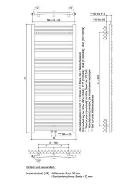 Ximax Badheizkörper Alpha-C 1750 mm x 600 mm, 963 Watt, Mittenanschluss, weiß