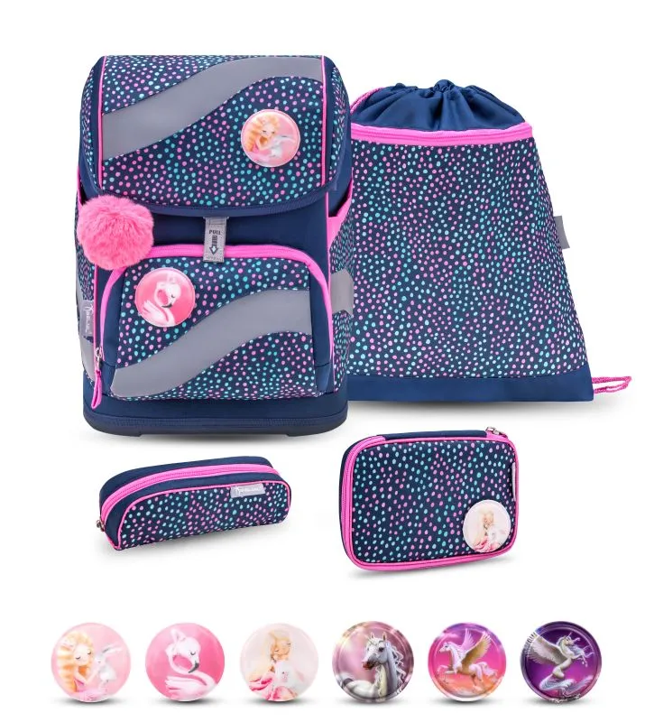 Belmil Smarty Schulranzen Set 5-teilig mit 6 Patches - Amazing Polka Dot 2