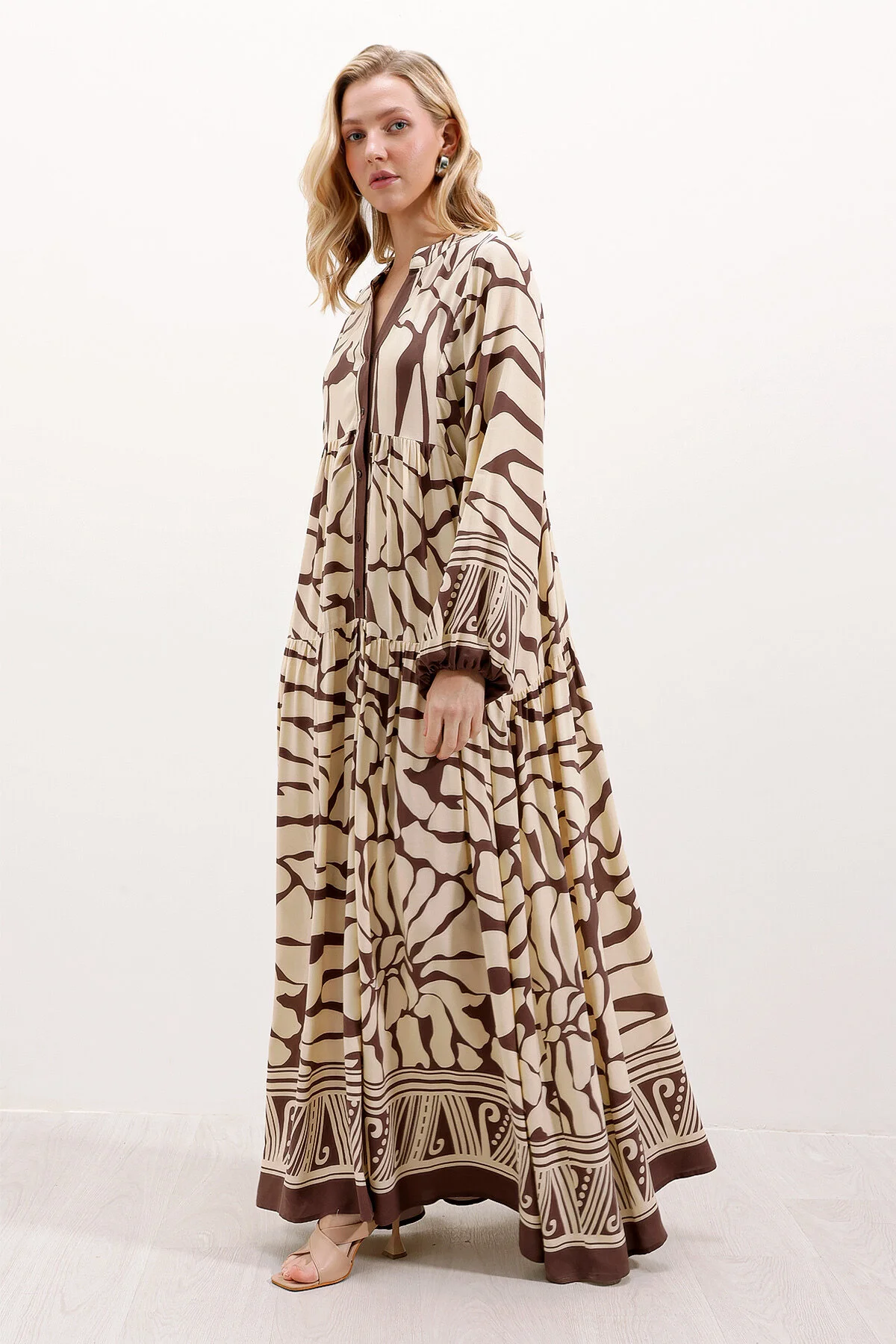 Bigdart  2423 Authentisches gemustertes Kleid - Braun