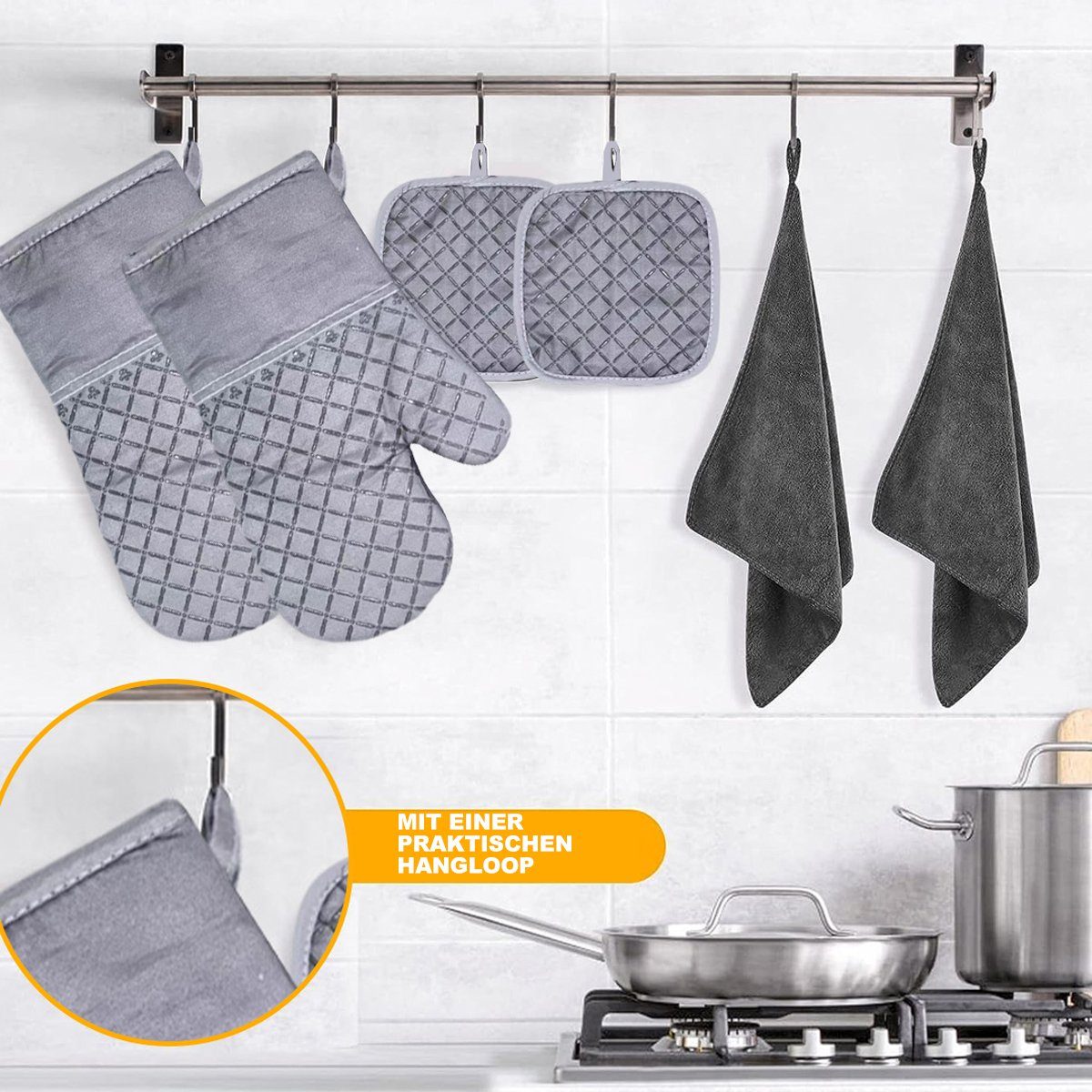 Rwoythk Topfhandschuhe Ofenhandschuhe Topflappen 4er Set Hitzebeständig