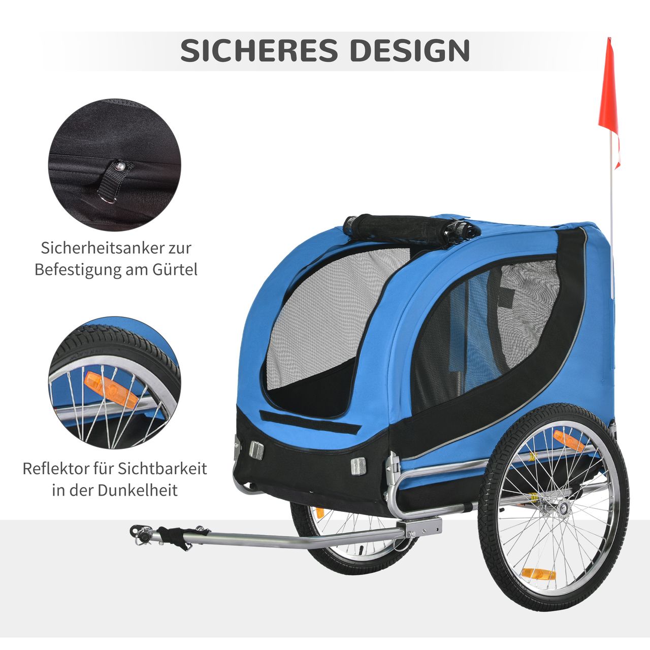 PawHut Fahrradanhänger Hundeanhänger Hunde Fahrrad Tier Anhänger Blau Schwarz