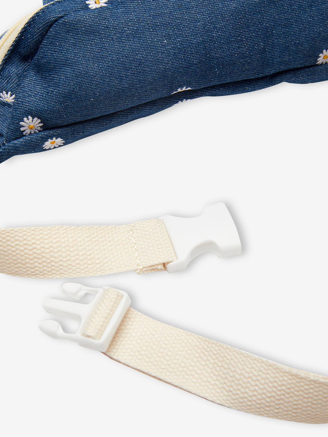 Sac banane fille en denim brodé bleu jean