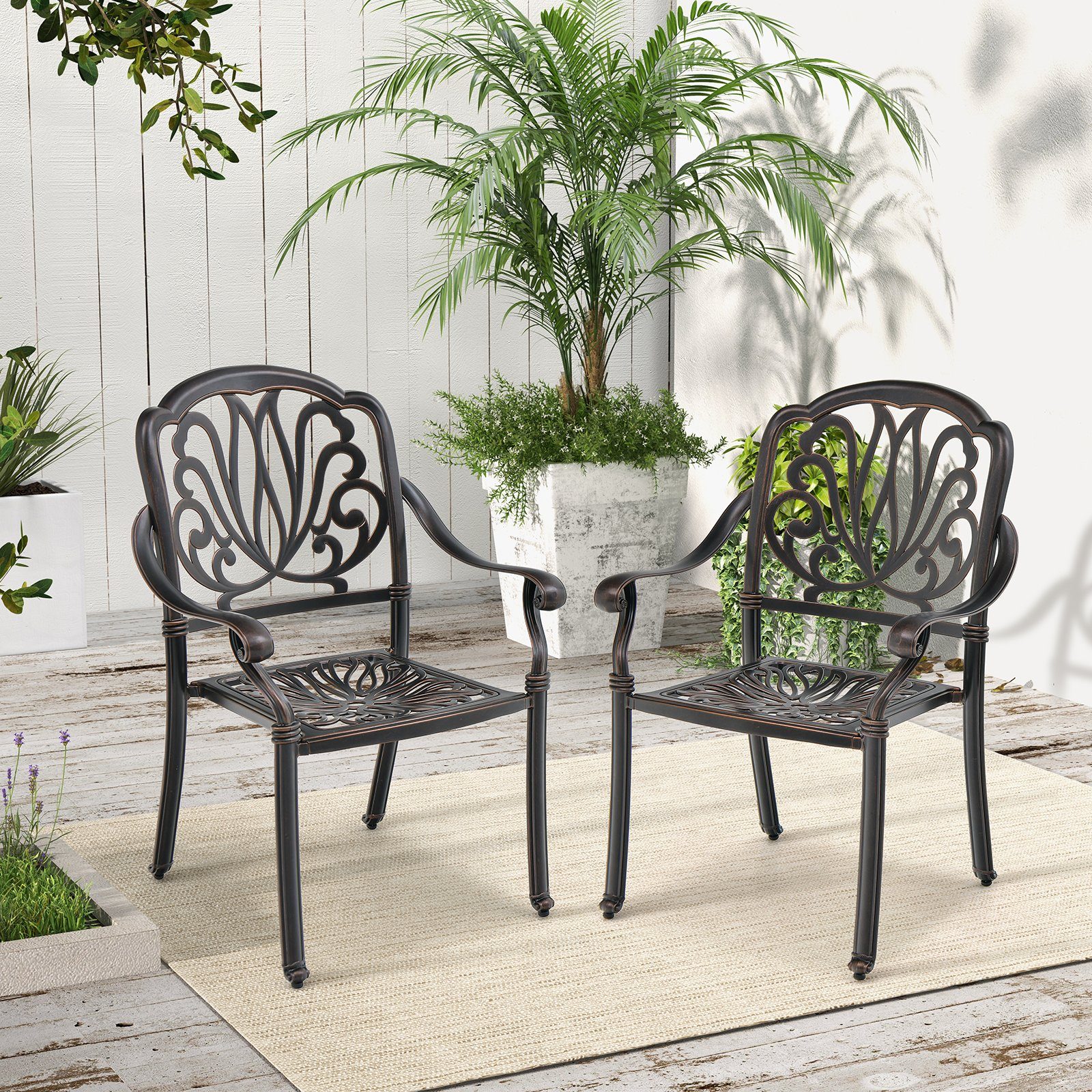 COSTWAY Gartenstuhl 2er Set Stapelstühle, mit Armlehnen