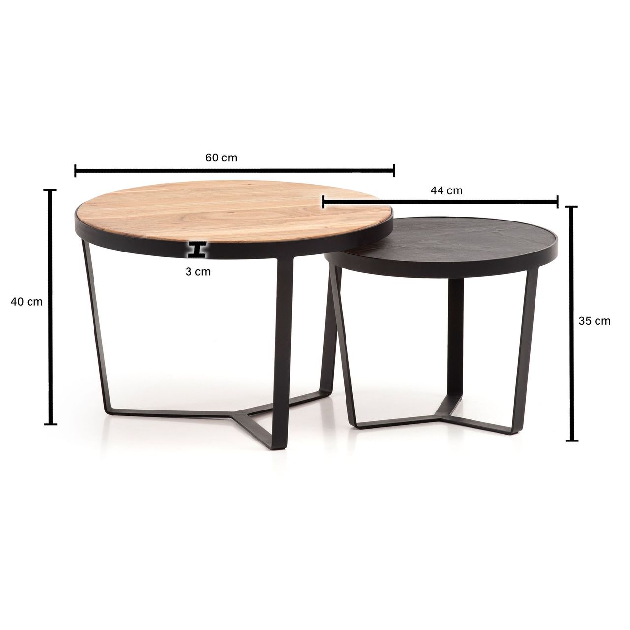 Wohnling Couchtisch 2er Set Rund Holz / Steinoptik Wohnzimmertisch Satztisch