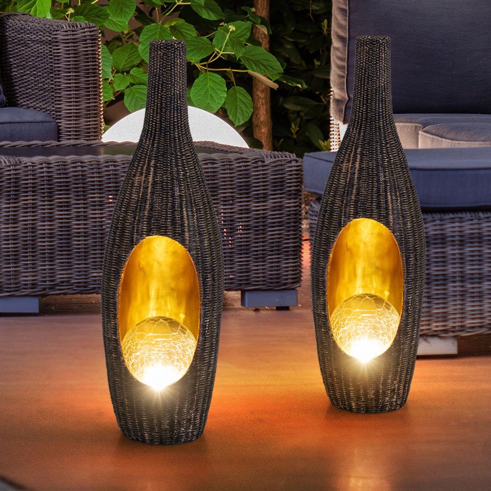 etc-shop Gartenleuchte, LED-Leuchtmittel fest verbaut, Warmweiß, Solarleuchte Rattan-Optik Solarleuchte Gartendeko für Außen Deko