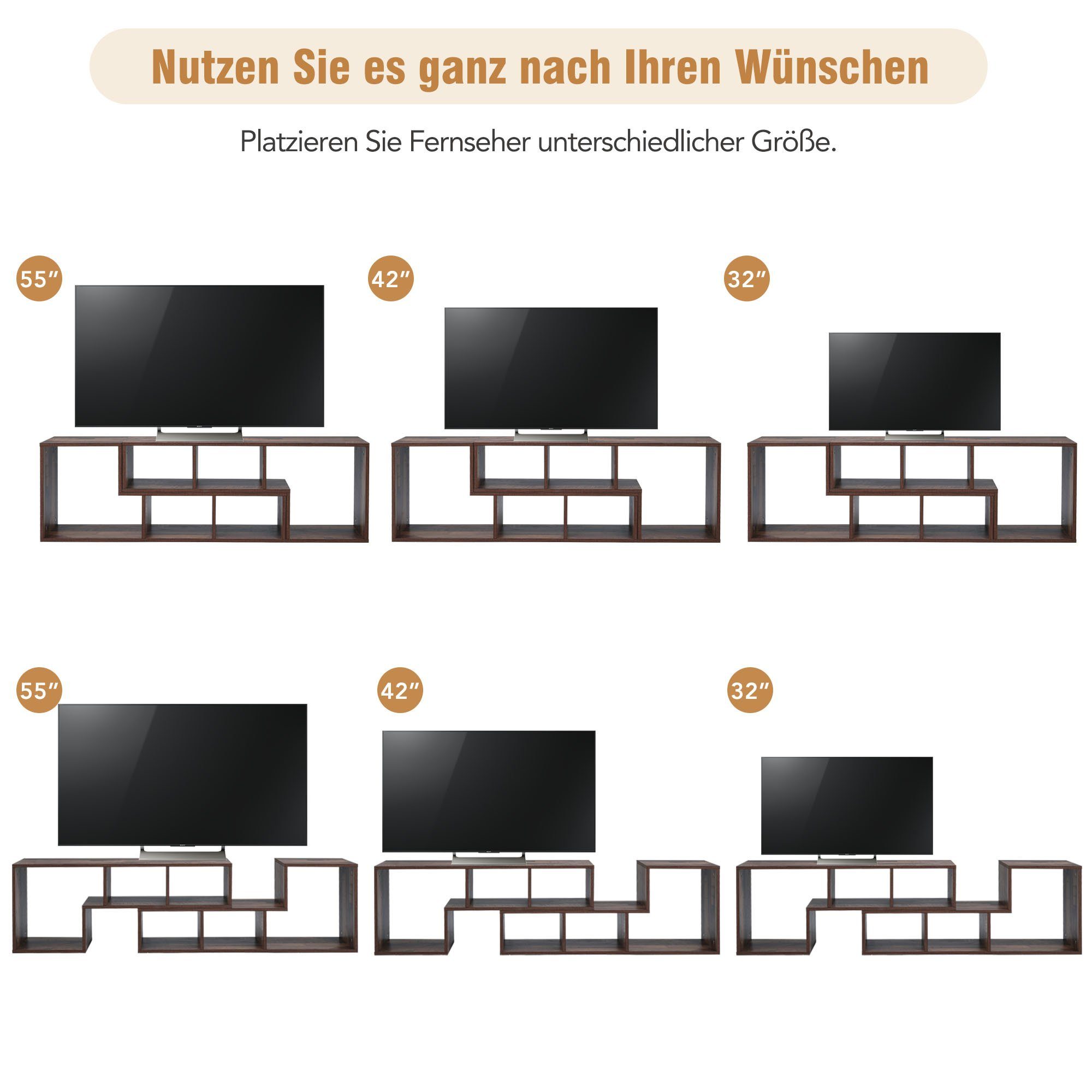 REDOM TV-Schrank Lowboard,verstellbar mit LED-Beleuchtung Bücherregal, TV-Ständer