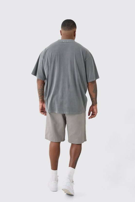 Plus Oversize T-Shirt mit Homme-Print in Grau