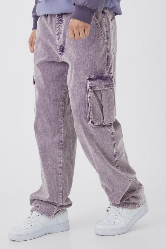Tall lockere Cord-Cargohose mit Acid-Waschung