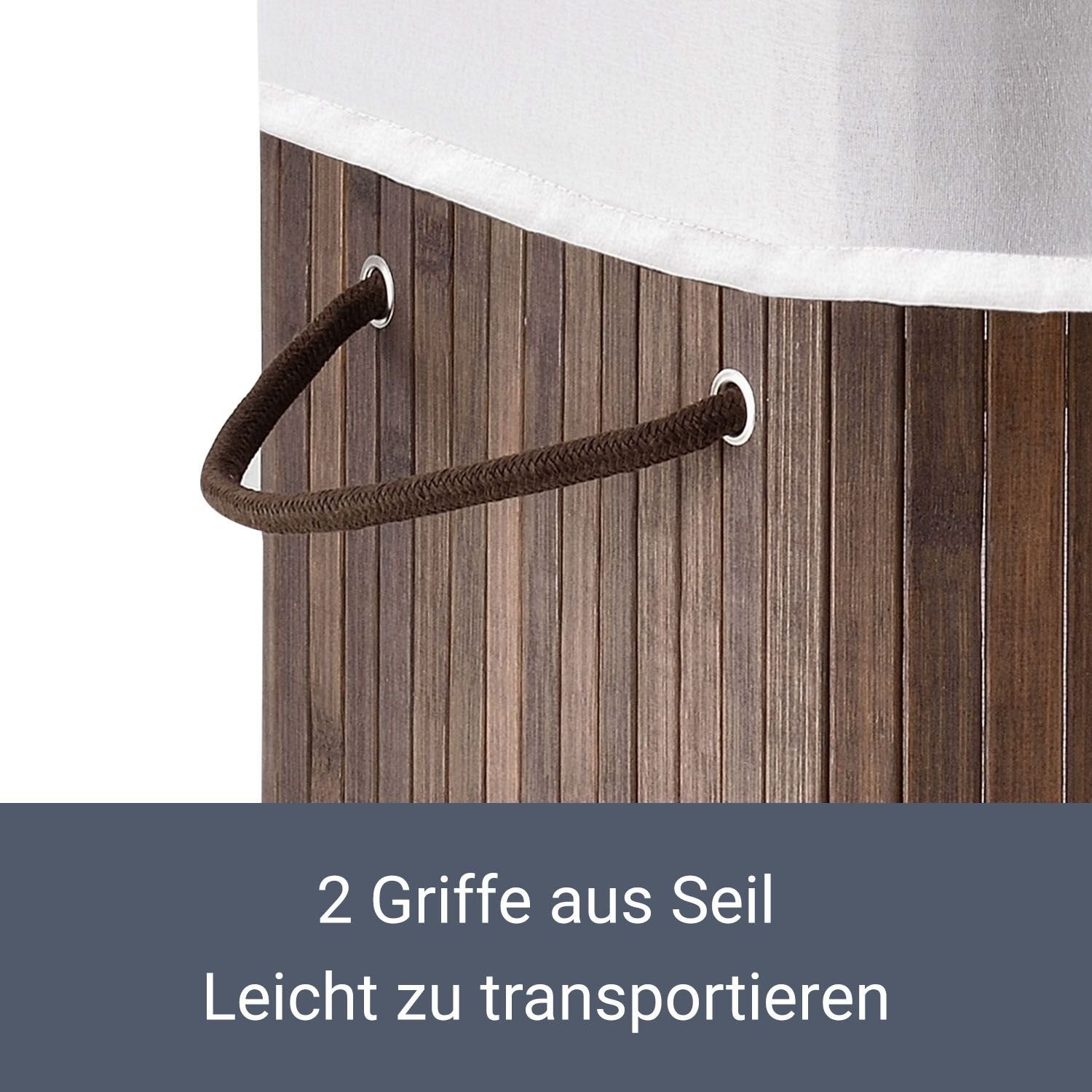 Juskys Wäschekorb Curly 100 L, 100 l, 2 große Fächer, mit Tragegriffe, Deckel, Wäschesack waschbar