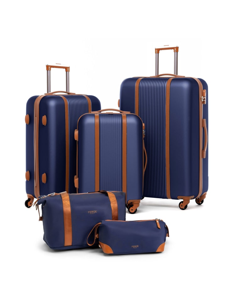 FERGÉ Kofferset Hartschale 5-teilig Koffer Set Reisegepäck MILANO in dunkelblau günstig kaufen onesize