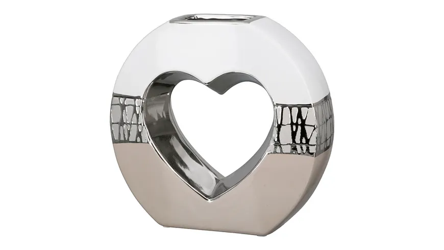 GILDE Keramik Herz-Lochvase Pico H=21cm beige, weiß, silber