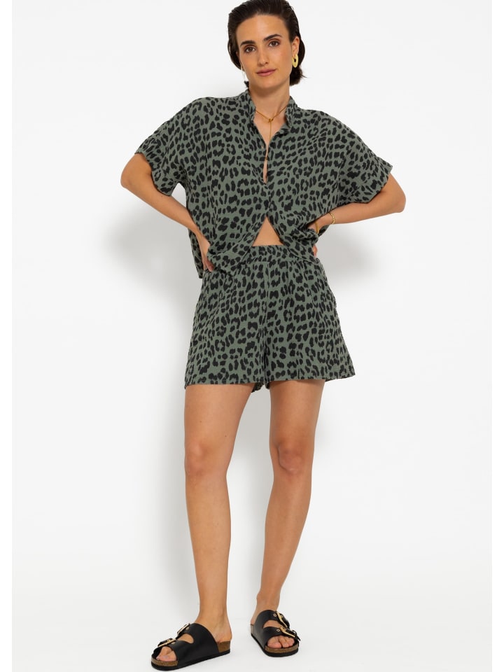 SASSYCLASSY Musselin Bluse mit Zebra in khaki I schwarz günstig kaufen