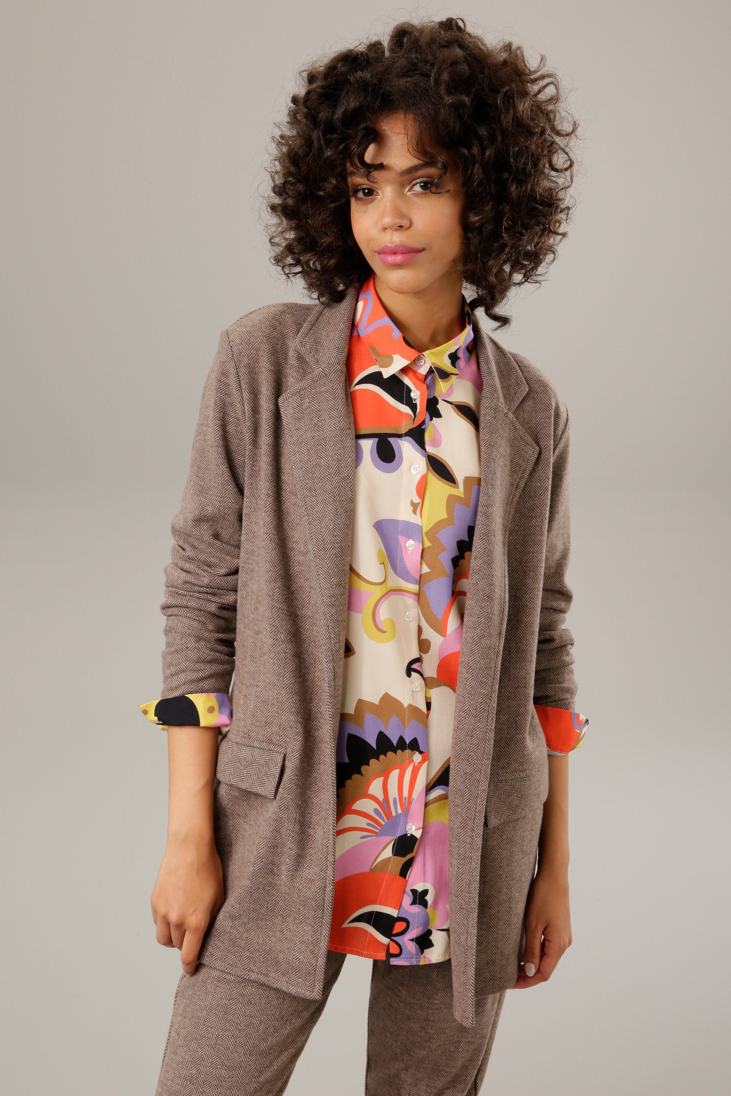 Aniston CASUAL Longblazer mit Fischgrat-Muster