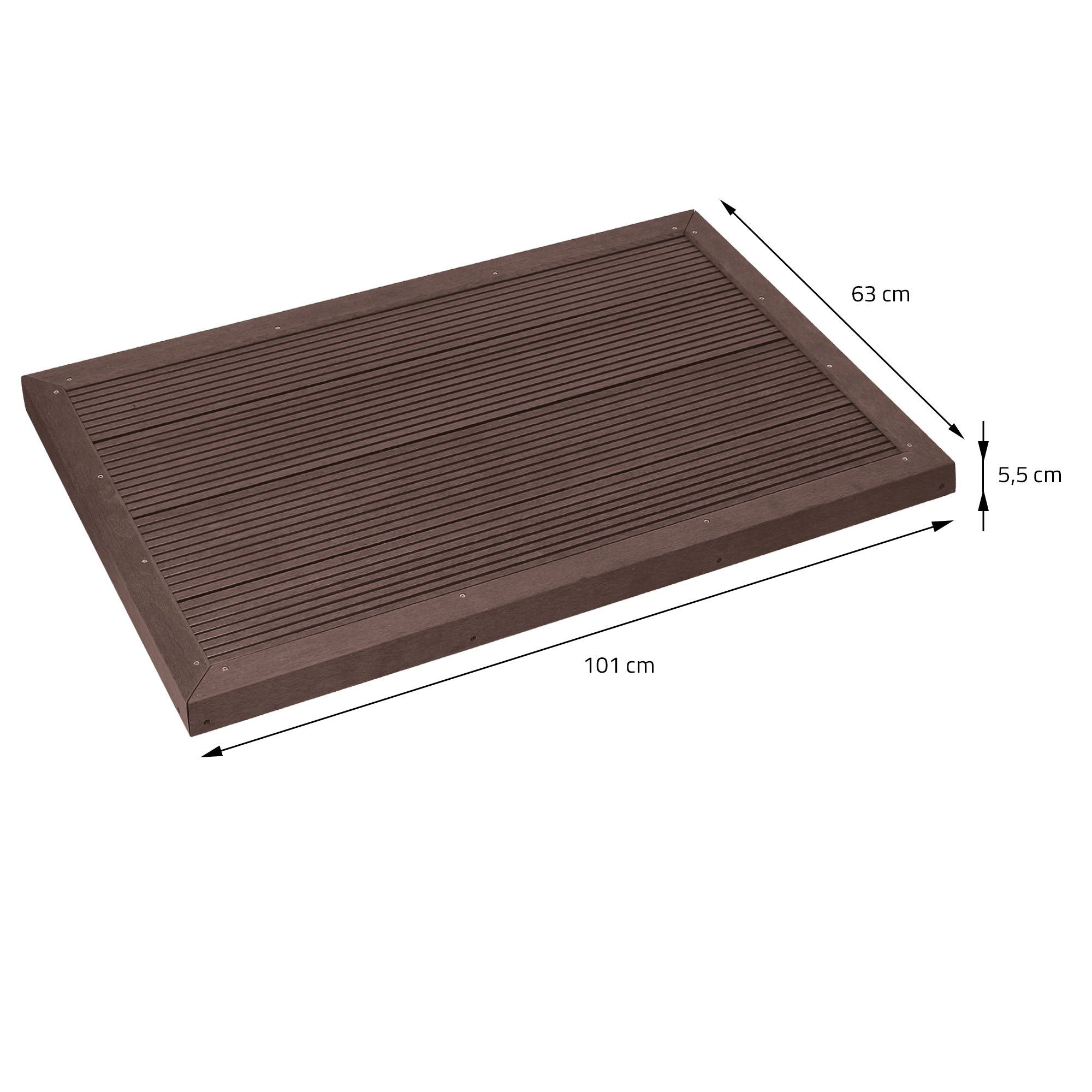 ML-DESIGN Solardusche WPC Bodenelement Bodenplatte für Gartendusche Pooldusche, Braun 101x63x5,5cm,rutschfeste Unterlage inkl. Montagematerial