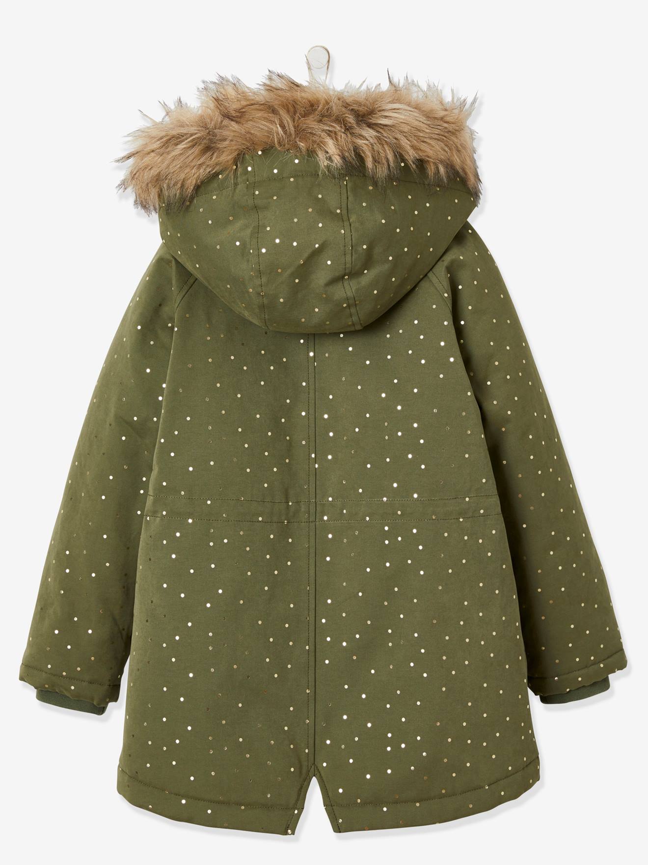 Parka à capuche à pois irisés fille vert clair