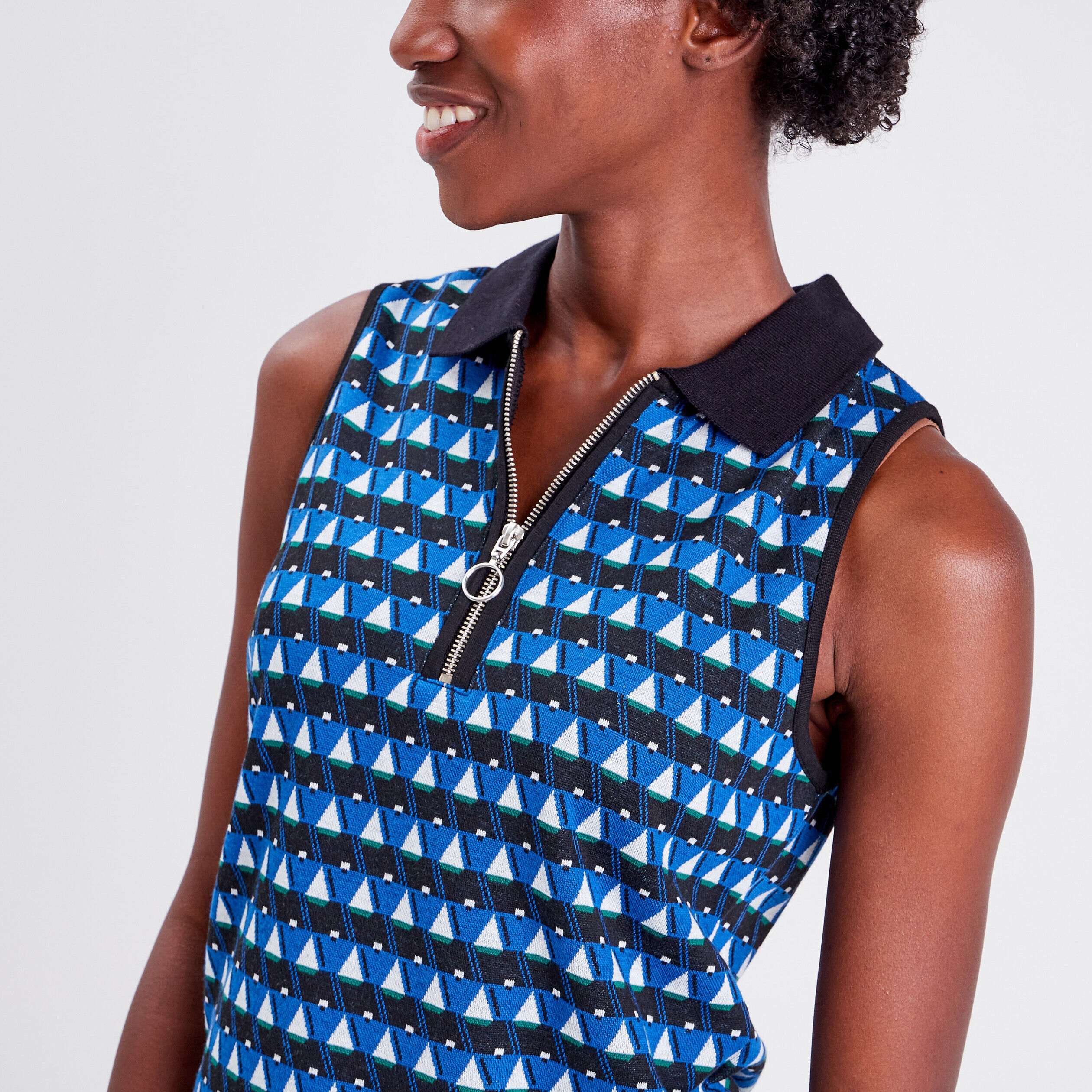 Polo sans manches bleu femme | Cache Cache