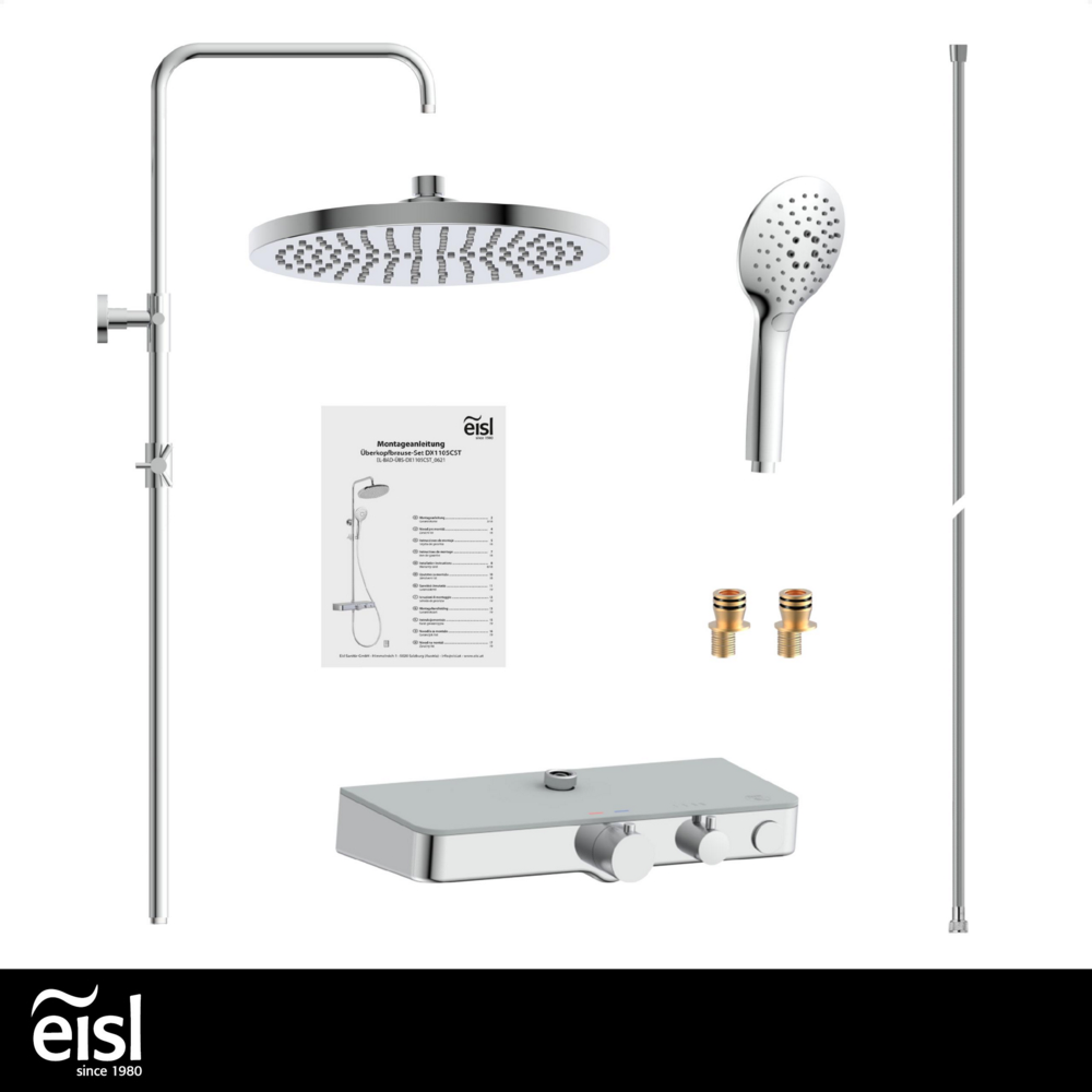 Eisl Duschset FUTURA Wellness Duschsystem mit Thermostat-Glasablage, Chrom/Grau