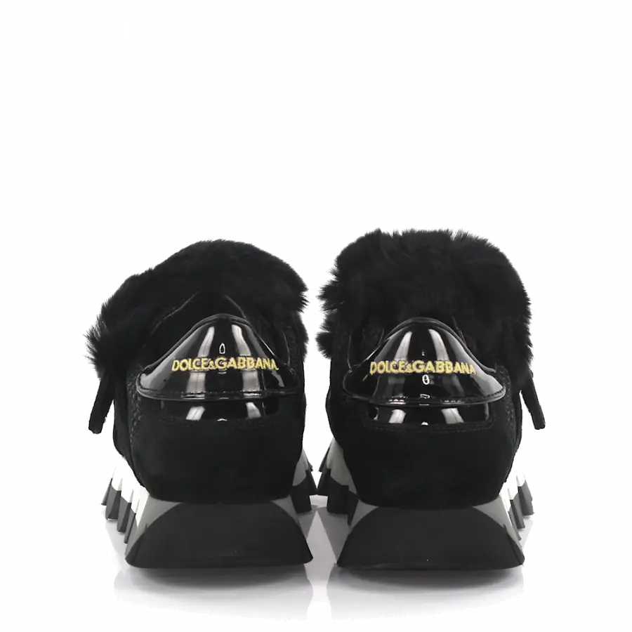 Dolce & Gabbana - Sneaker Leder Pelz Details schwarz - schwarz