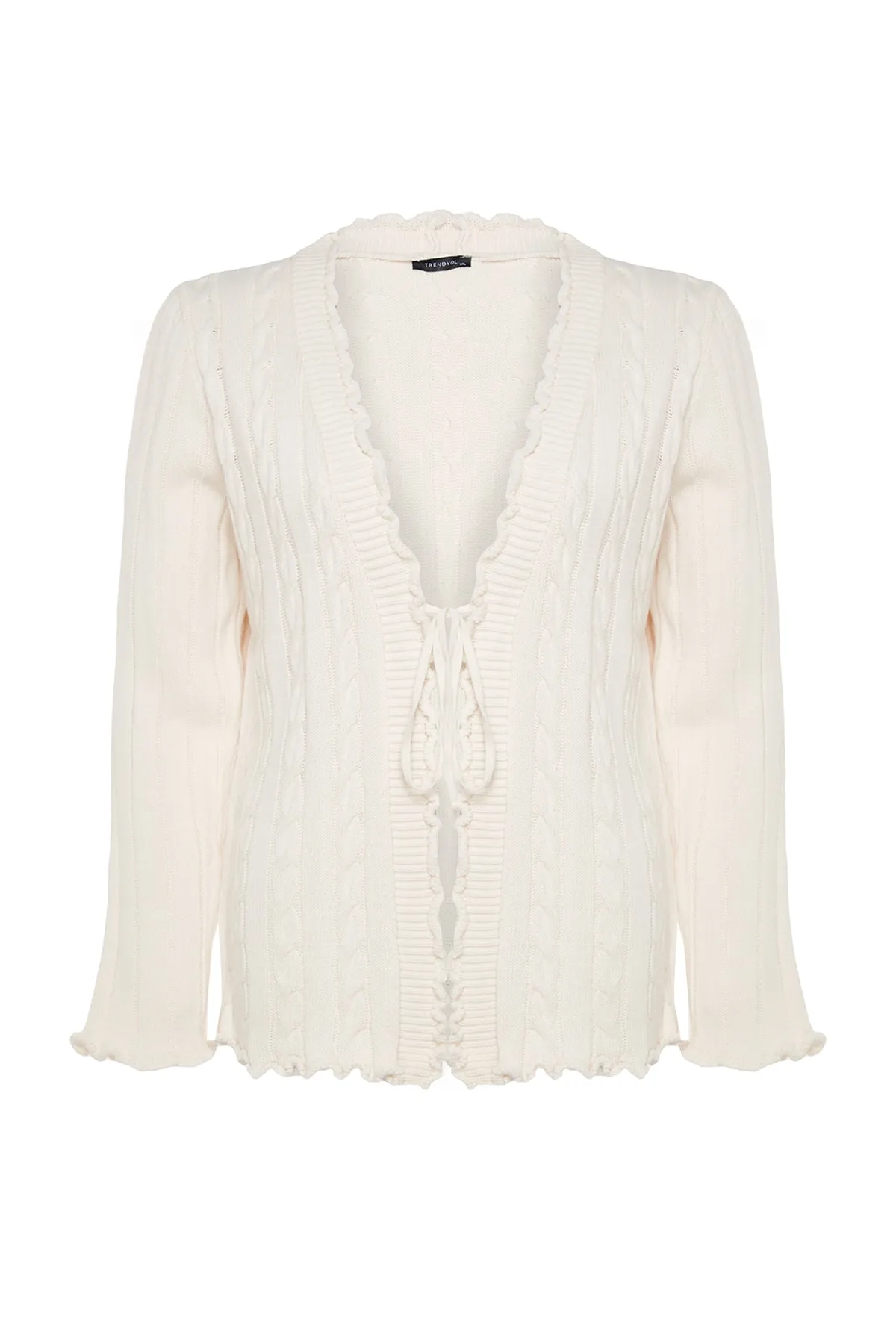 Trendyol Curve  Ecrufarbener, gemusterter Strick-Cardigan aus Haarstrick