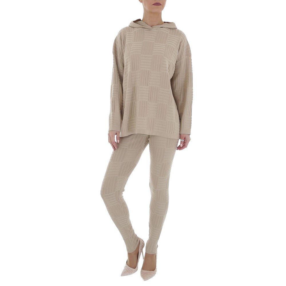 Ital-Design Freizeitanzug Damen Freizeit, Kapuze Stretch Zweiteiler in Beige