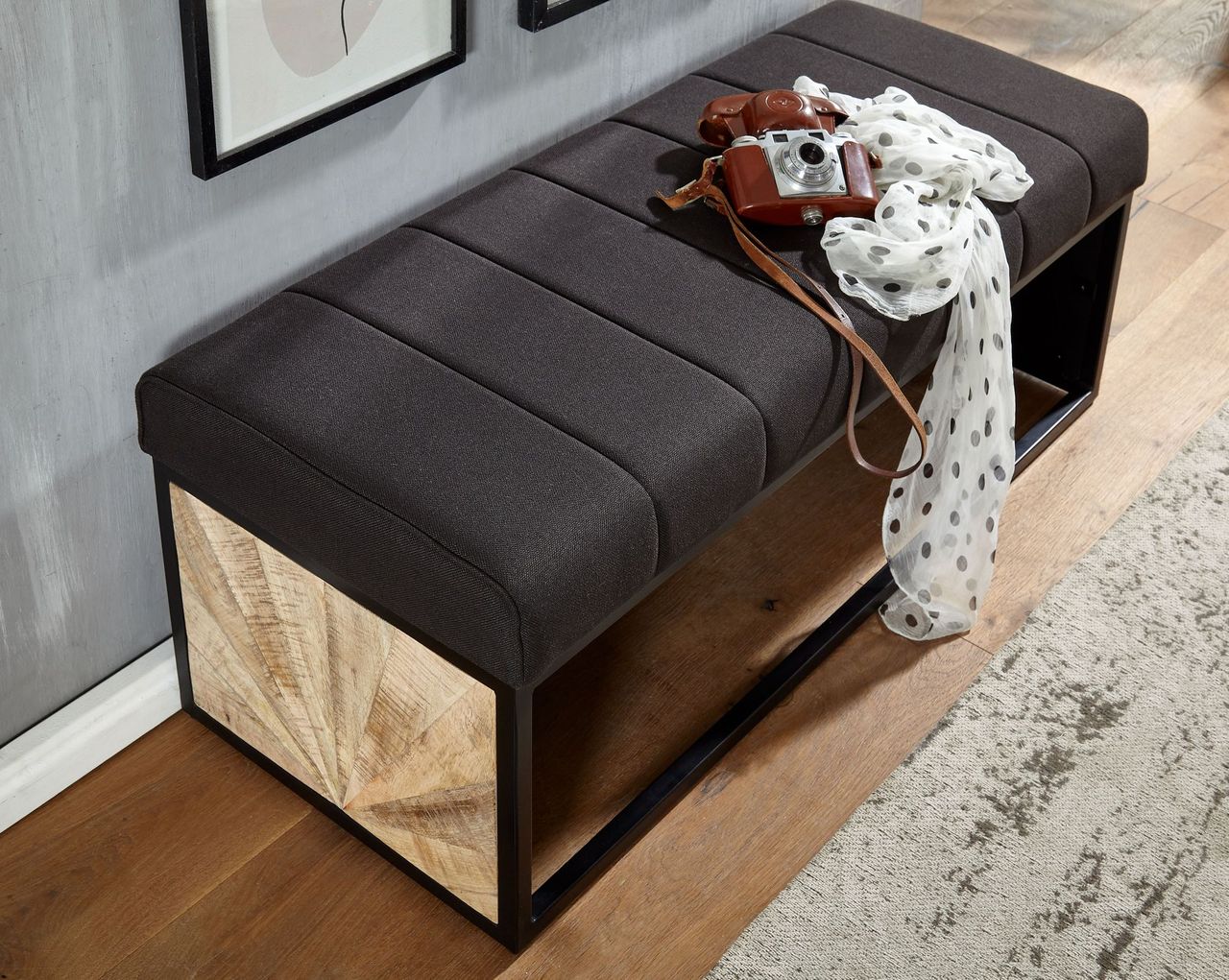 Wohnling Sitzbank Stoff Schwarz 105x40x40 cm