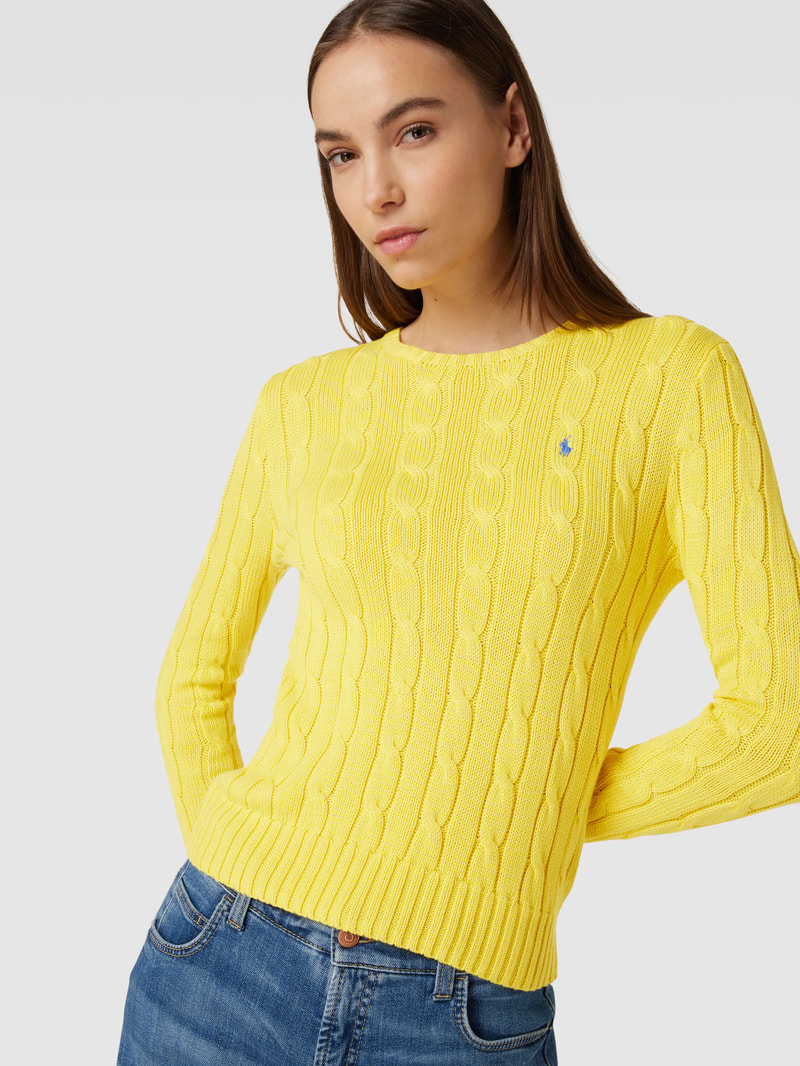 Strickpullover mit Zopfmuster Modell 'JULIANNA' in gelb