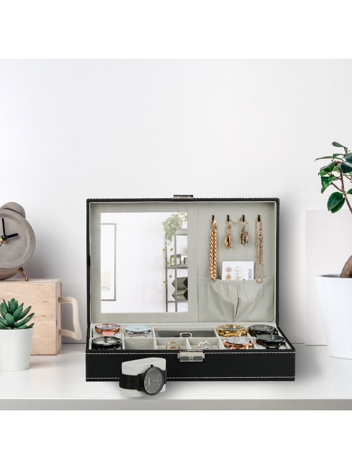 relaxdays Uhrenbox in Schwarz - (B)30 x (H)8 x (T)20,5 cm günstig kaufen onesize