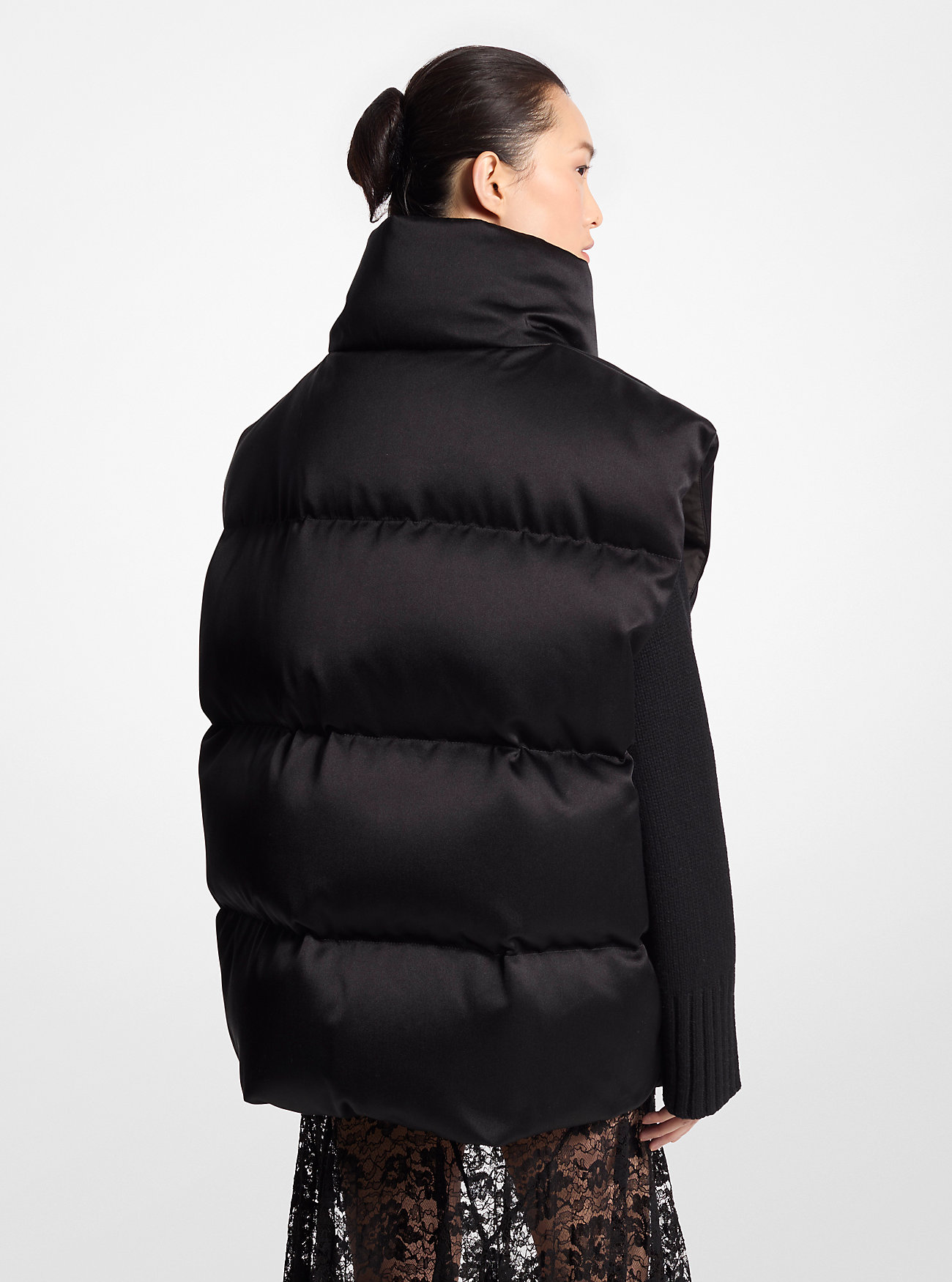 Duchesse Satin Puffer Vest - BLACK
