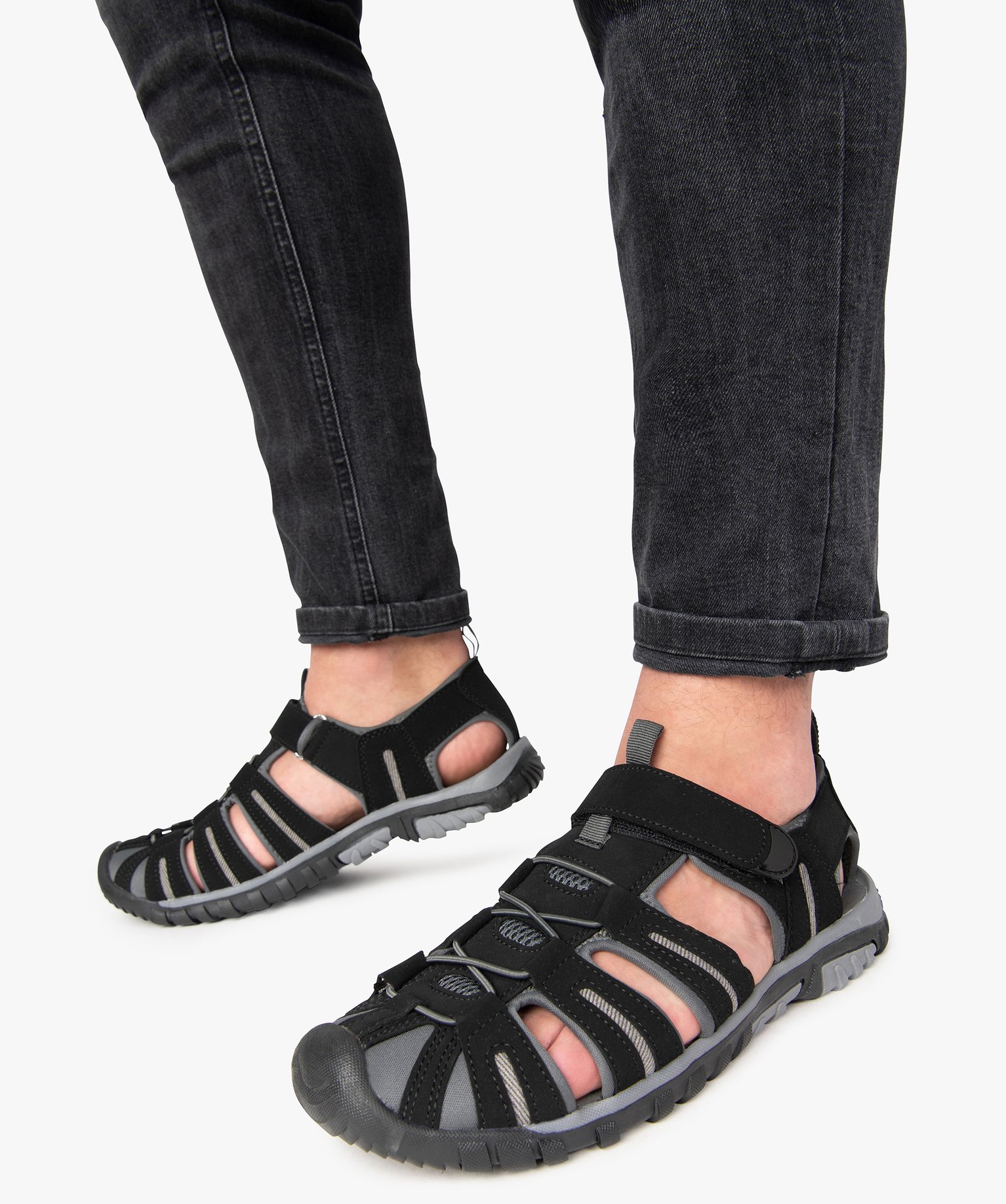 Sandales homme style randonnée à scratch et bout fermé noir | GEMO