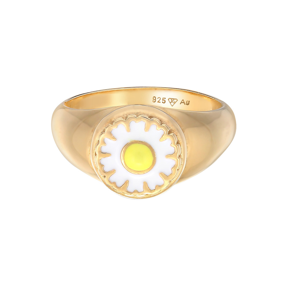 Elli Elli Bague Femmes Sceau Tendance Pâquerette avec émail en Argent Sterling 925 pla Bague