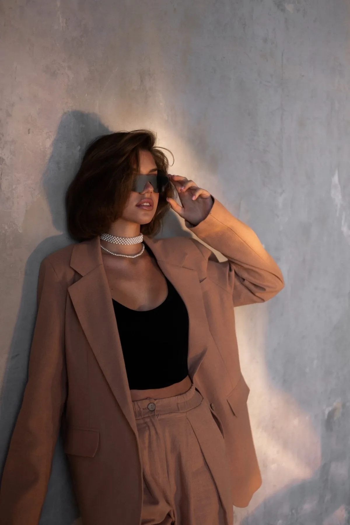 BOHEMAİ  Blazer-Jacken-Set aus lachsfarbenem Ponte-Leinen
