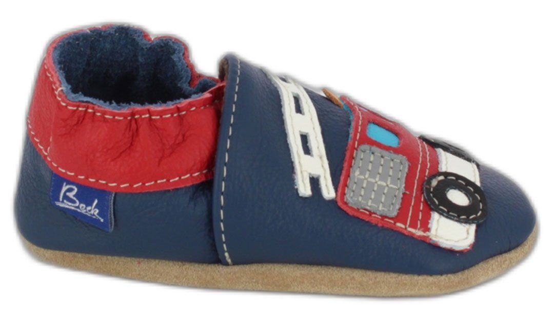 Beck Krabbelschuh Feuerwehr Krabbelschuh (weiche, leichte, flexible Lauflernschuhe, für die allerersten Schritte im Leben) chromfrei gegerbtes Leder, seitliche Gummizüge
