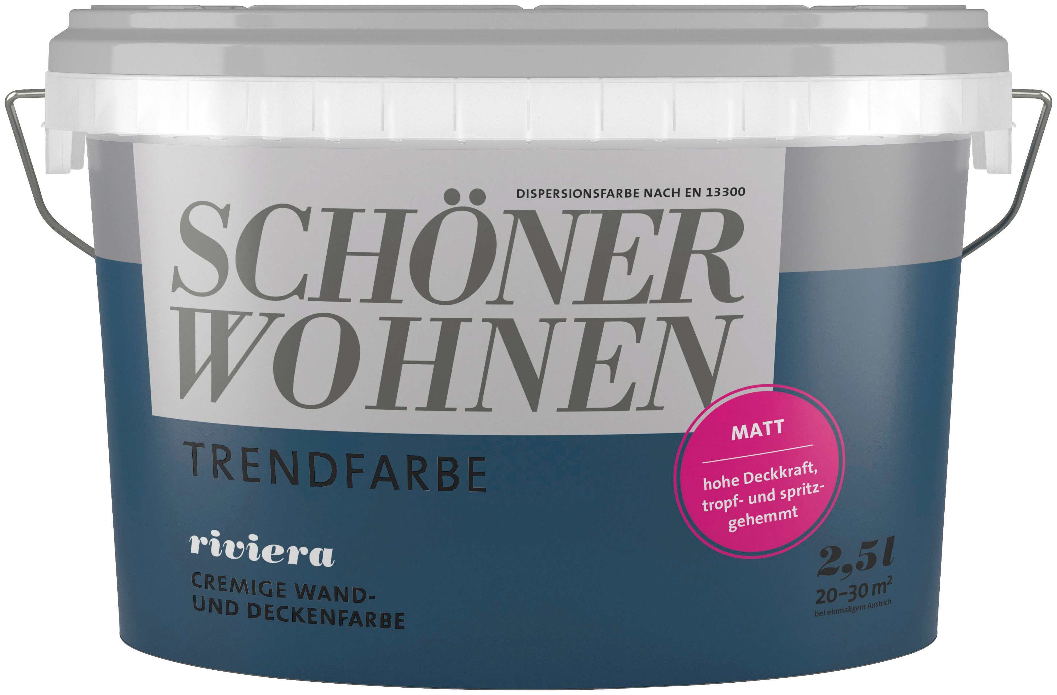 SCHÖNER WOHNEN FARBE Wand- und Deckenfarbe Trendfarbe, 2,5 Liter, Riviera, hochdeckende Wandfarbe - für Allergiker geeignet