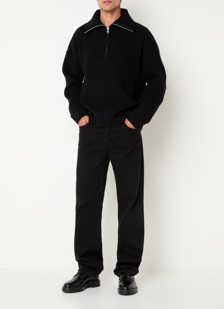 Sandro Chunky knit sweater in cashmere blend with half zipper