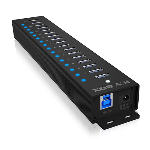 ICY BOX IB-HUB1717-U3, 16 1 port USB Hub, 16x USB, 1x USB Laden, USB 3.2 Gen 1, 96W